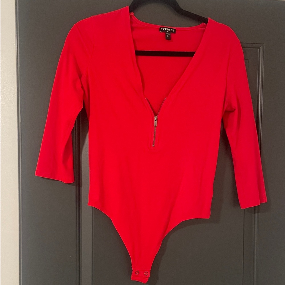 Express Vibrant Red Bodysuit with Zipper